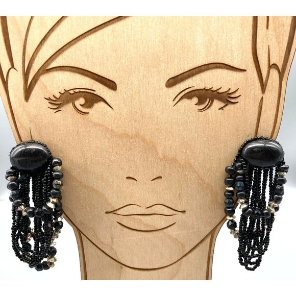 Dangling Grey and Black Sparkle Earrings, Unique Vintage Long Shoulder Dusters - Picture 1 of 5
